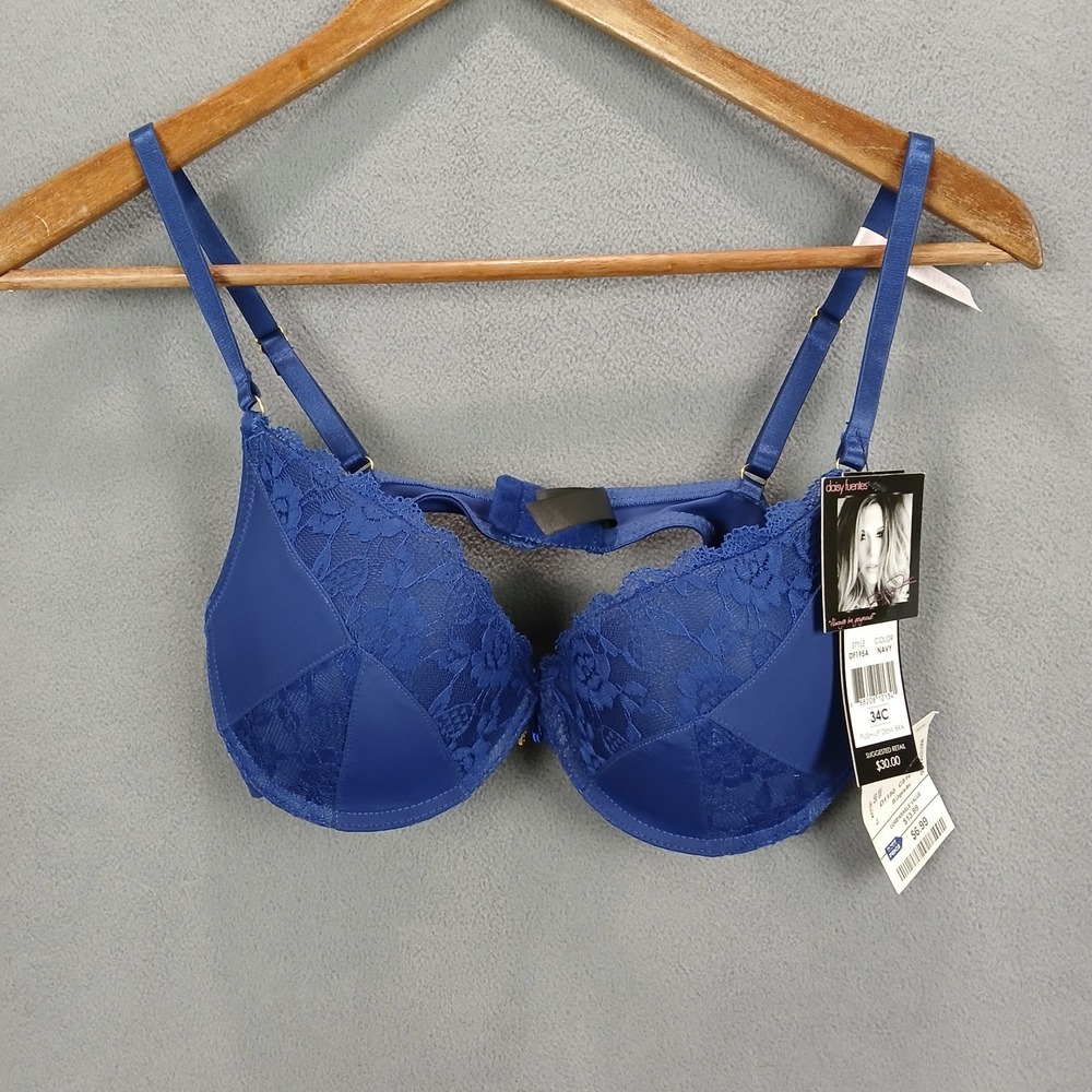 Daisy Fuentes Push Up Bra NWT 34C‎ Blue Floral Lace